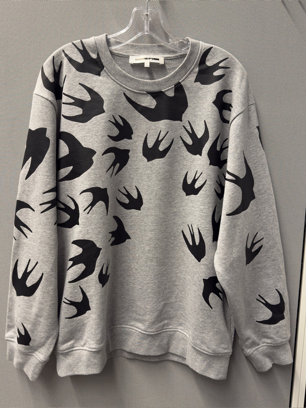 MCQ By Alexander McQueen Swallow crow print sweater in Heather grey sz Large